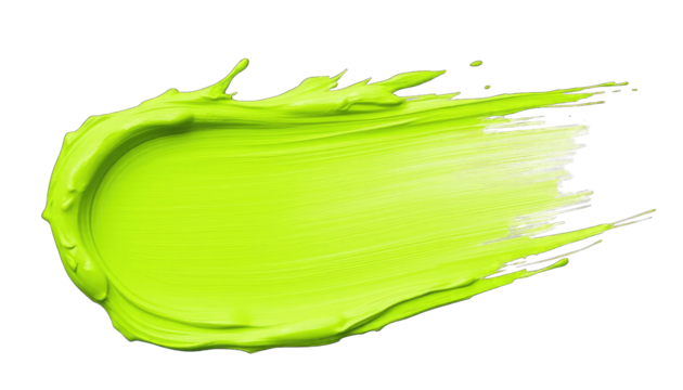 Energetic Neon Green Paint Splash Brush Stroke on Black Background isolated on a transparent background