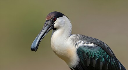 Fototapeta premium Elegant White-necked Ibis in Natural Habitat, Close-up View.
