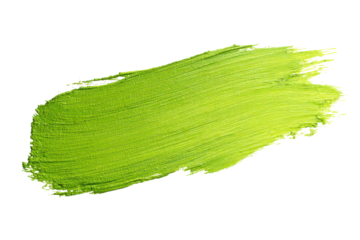 Bright green paint brush stroke isolated on transparent background
