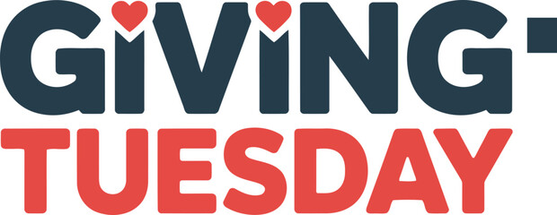 Giving tuesday text with red hearts above the letter i symbolizing charity and generosity