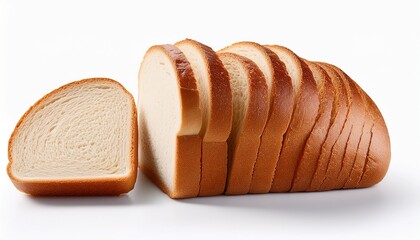 sliced white wheat bread loaf on white background