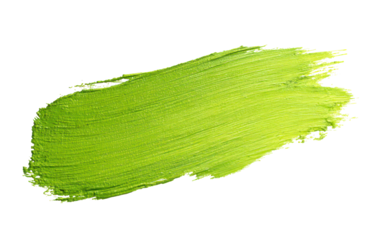 Bright green paint brush stroke isolated on transparent background