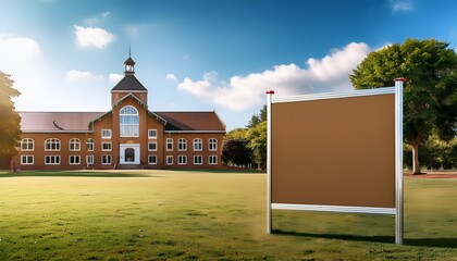 blank signboard mockup situated on a school campus bulletin board for showcasing event posters of educational institutions and activities
