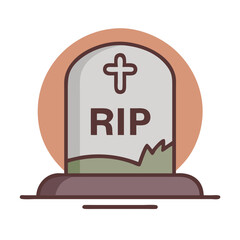 Grave with cross on the tombstone: A minimalistic graphic of a tombstone, etched with RIP and a cross, set against a backdrop, it captures a sense of solemnity and memorial. 