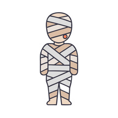 Mummy Illustration: A graphic representation of a wrapped figure, often associated with ancient burial rituals and Egyptian culture, evoking a sense of mystery and the supernatural. 