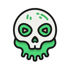 Toxic Skull Icon: A haunting cartoon illustration featuring a skull, its features highlighted by a vivid palette of neon green and subtle grayscale elements.