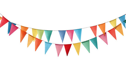 Obraz premium Colorful decorative bunting flags on a white background, perfect for celebrations and festive occasions.