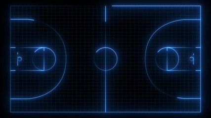Glowing neon basketball court animation. Neon blue basketball court concept and grid line animated on black background. 4k video - Powered by Adobe