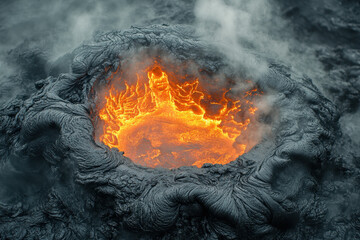 Lava flow with molten lava in center.