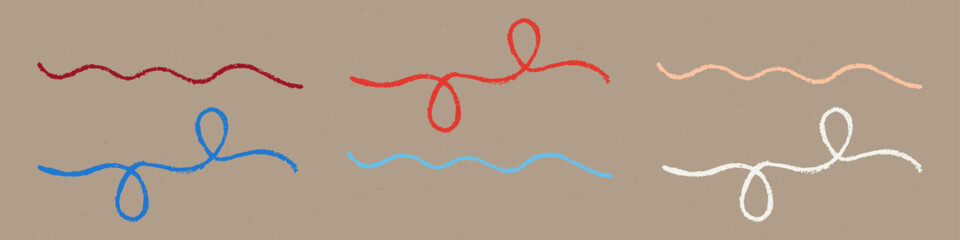 Abstract Realistic Chalk Drawn Sketch. Set of Design Elements Wavy Lines and Knots Isolated on Papercraft.