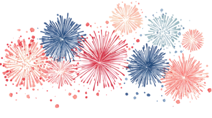 Colorful fireworks display with vibrant bursts in pink, blue, and cream shades, perfect for celebrations.