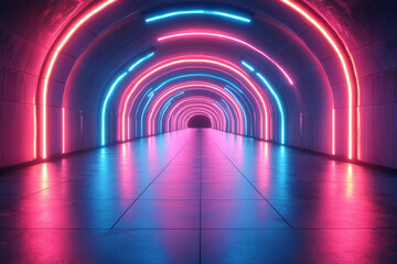 Neon-lit tunnel.