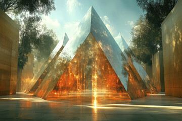 City pyramid rises tall amidst urban sprawl, a striking contrast of ancient mystery against modern concrete.