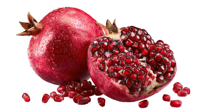 Fresh ripe pomegranate fruit with seeds isolated on transparent background