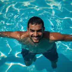 Man swimming pool summer vacation relaxation leisure lifestyle aqua water fun happiness smiling person