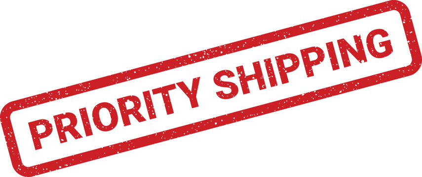 Priority shipping rectangular stamp with grunge texture for urgent delivery, isolated on white