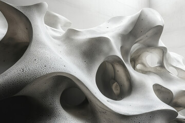 White sculpture with intricate holes.