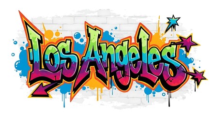 Los Angeles Graffiti Art Lettering on a White Brick Wall.