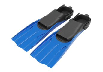 Isolated blue diving fins for swimming in the ocean or sea; active lifestyle, gear