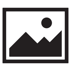 Framed Mountain Landscape with Sun Minimalist Icon Illustration for Web Design and Creative Projects Black and White Aesthetic