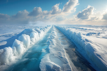 A large iceberg floating in the Arctic Sea.