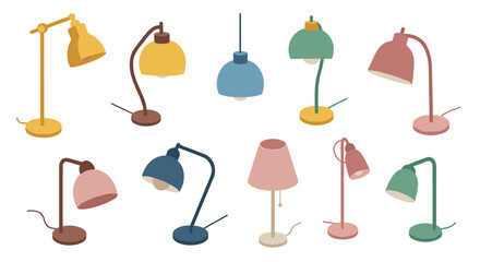 Colorful isometric table lamps set with modern design