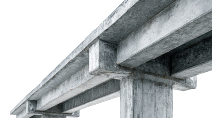 Concrete bridge structure with a close-up view, white isolate background.