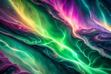 Flowing gradients of green, purple, and pink veins moving