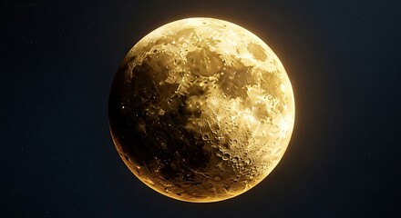 Glowing celestial sphere in space, illuminated moon surface, cosmic background.