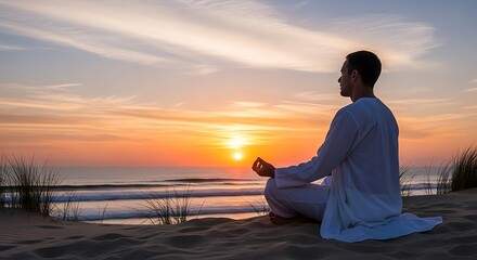 Peaceful Sunrise Meditation on Beach.