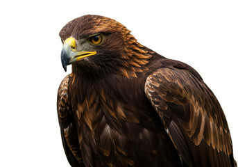Isolated majestic golden eagle head profile with striking eyes and sharp beak, bird of prey