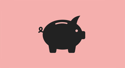 Black piggy bank against a pink background, representing savings and finance. Piggy bank stands as a symbol of financial prudence, a tangible reminder to save money regularly.