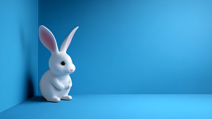 white rabbit on blue background