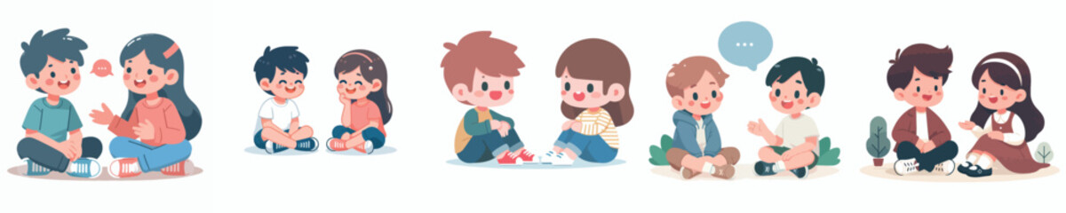 vector two small children sitting talking happily