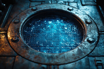 Metal door with hole.