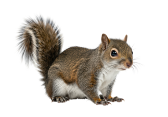 Isolated Squirrel posing looking to the right side, in natural studio lighting portrait