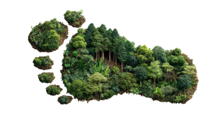 Footprint design filled with lush trees and greenery, eco-friendly concept.