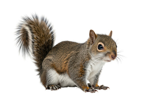 Fototapeta Isolated Squirrel posing looking to the right side, in natural studio lighting portrait