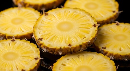 Freshly Sliced Pineapple Rings on a Dark Surface.