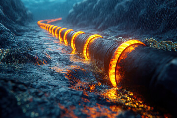 Pipe in coal mine interior.