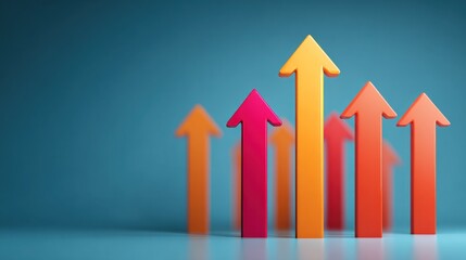 Five arrows pointing upwards on a blue background.