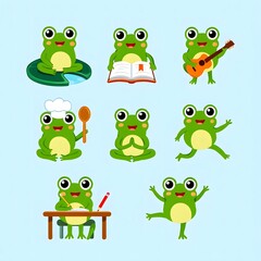 Obraz premium Cute cartoon frog characters set for children designs