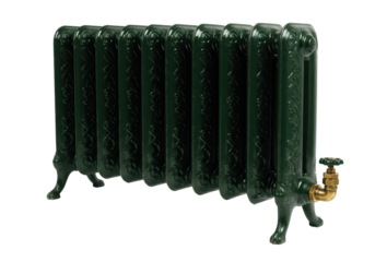 Isolated ornate radiator, green heat exchanger for home heating and temperature regulation
