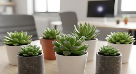 Group of Succulent Plants in Pots on a Table.