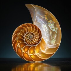 Detailed Nautilus Shell, Golden Spiral, Natural Beauty