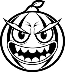Watermelon angry with fiery eyes and clenched teeth line art vector icon