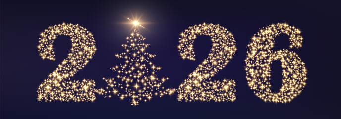 Vector Happy New Year 2026, shiny particles design. Vector luxury light sparkles. Vector glitter particles shine isolated on png background