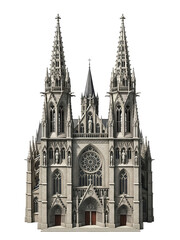 Fototapeta premium Gothic cathedral church with tall towers and detailed architecture isolated on a transparent background
