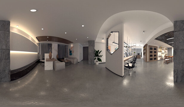 360 degree view modern offfice interior, 3d render