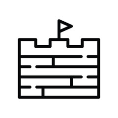 Black outline of a crenellated wall with flag. Line icon. Editable stroke